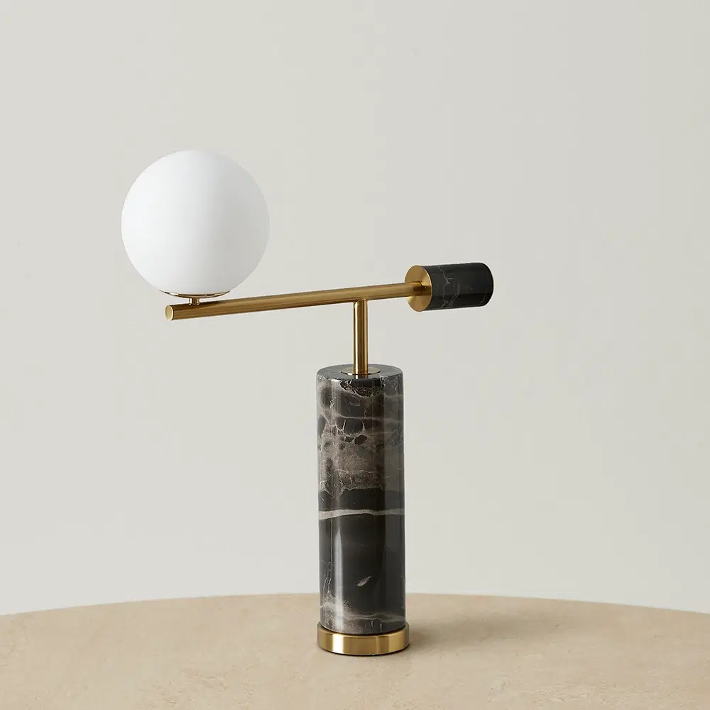 Anastasia Black Marble Table Lamp White Glass Shade