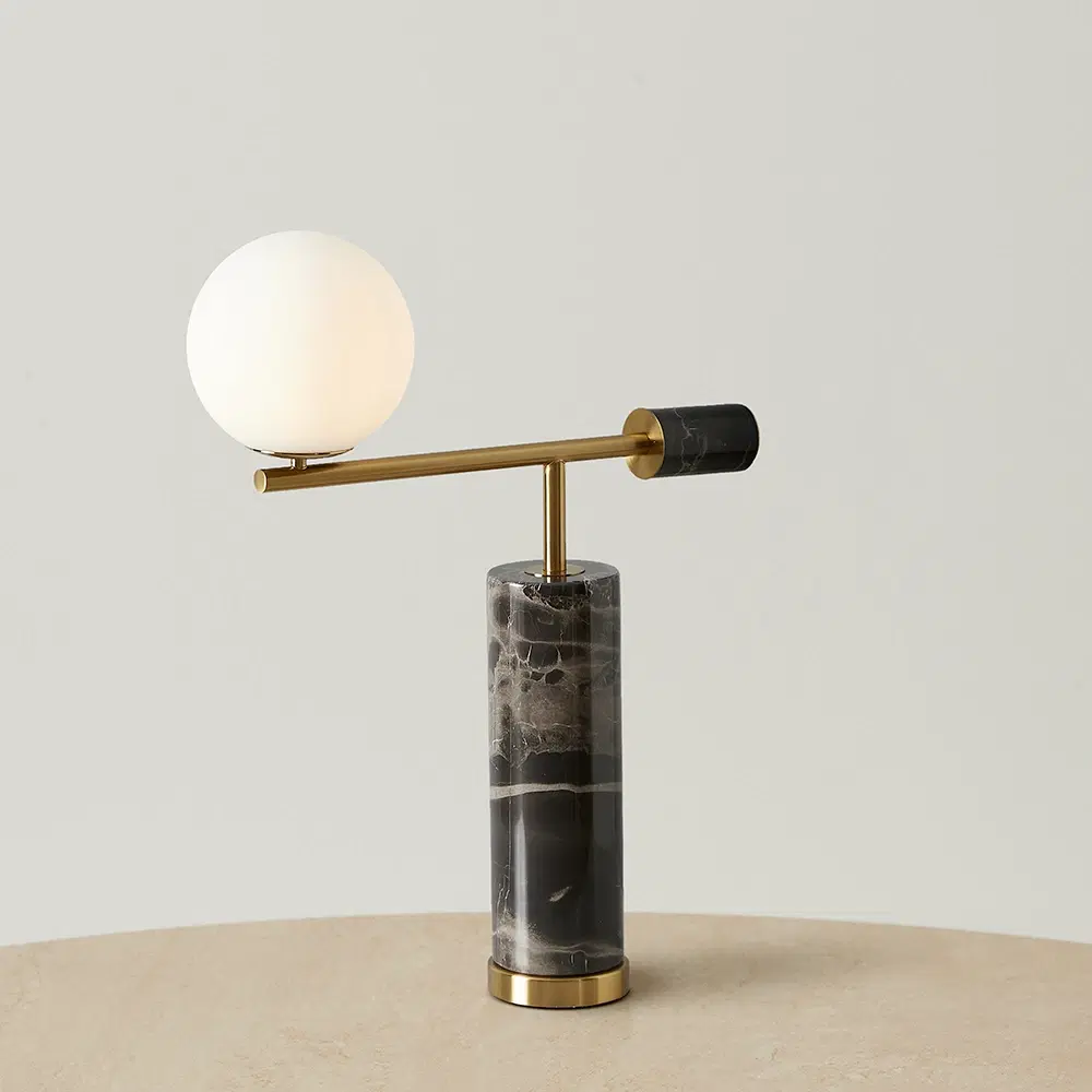 Anastasia Black Marble Table Lamp White Glass Shade