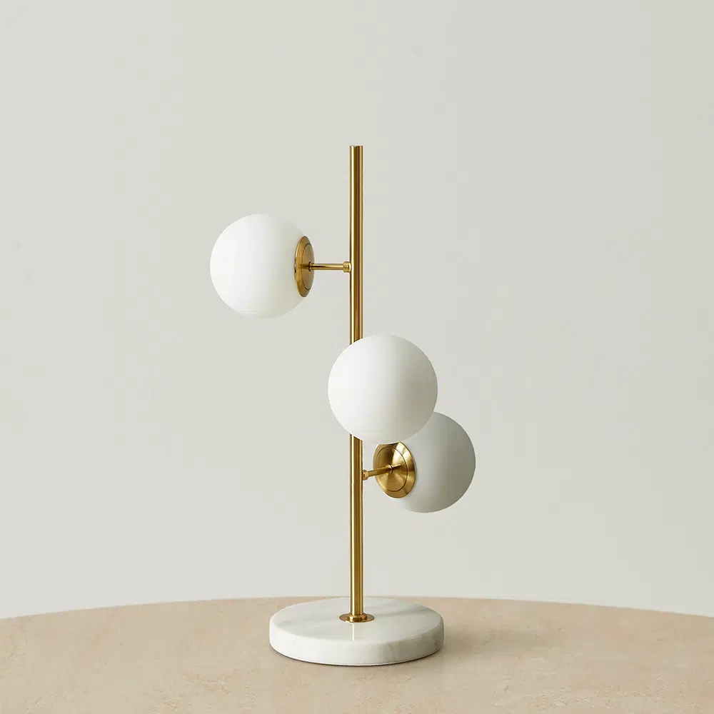 Regine Brushed Gold Metal Table Lamp White Glass Shade