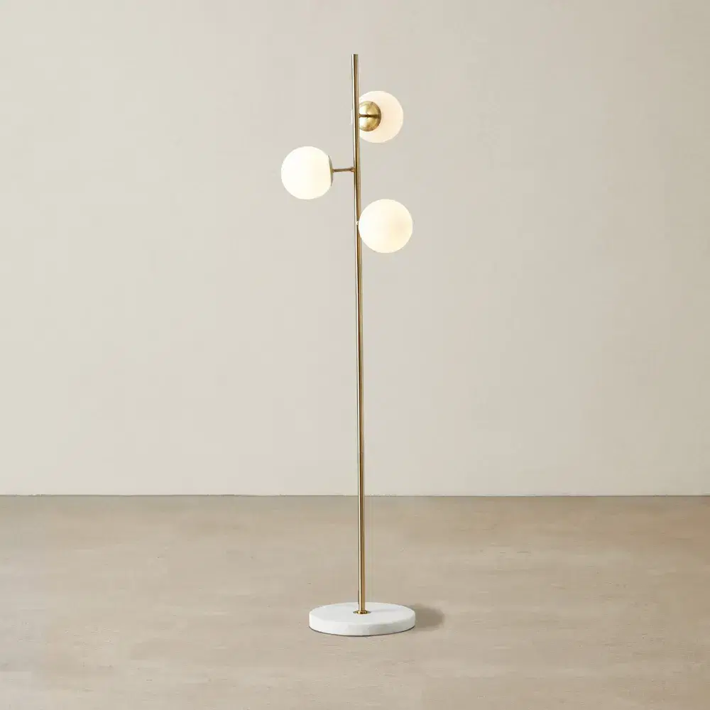 Regine Brushed Gold Metal floor Lamp-White Glass Shade