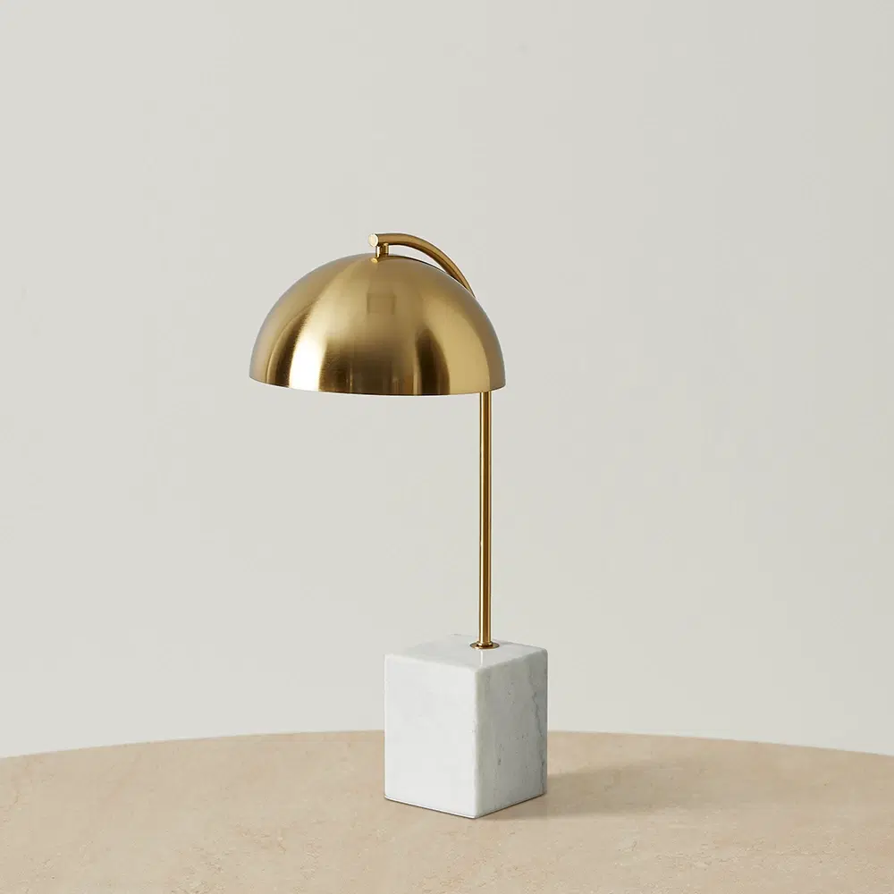 Marga White Marble Table Lamp Brushed Gold Metal Shade
