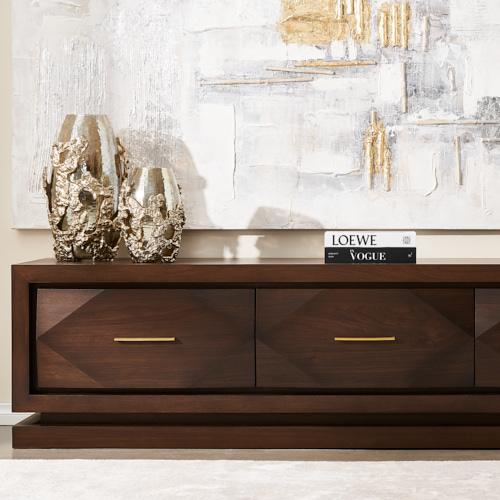 Xandra Dark Walnut Veneer Entertainment Unit-Brass Handles