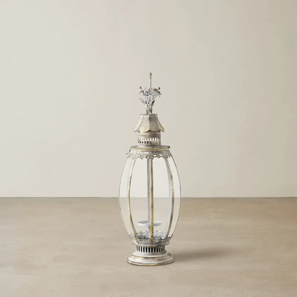 Lois Antique Gold Metal Standing Lantern