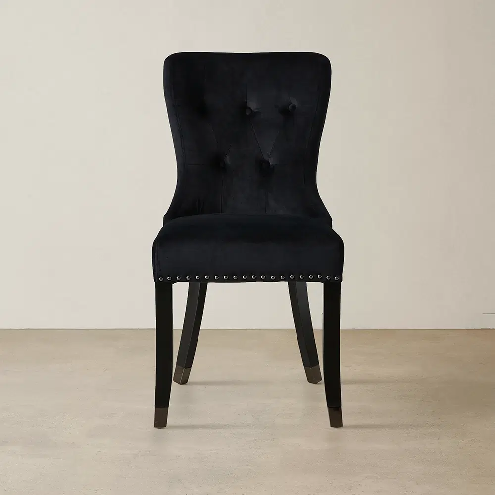 Viktor Black Velvet Dining Chair - Black Nickel Lionhead Pull