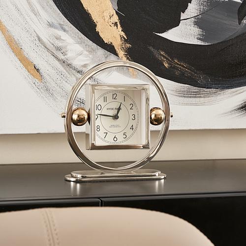 Tiffany Matte Antique Nickel and Brass Table Clock