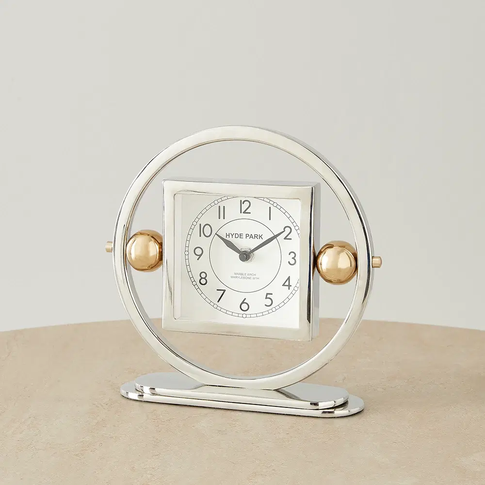 Tiffany Matte Antique Nickel and Brass Table Clock