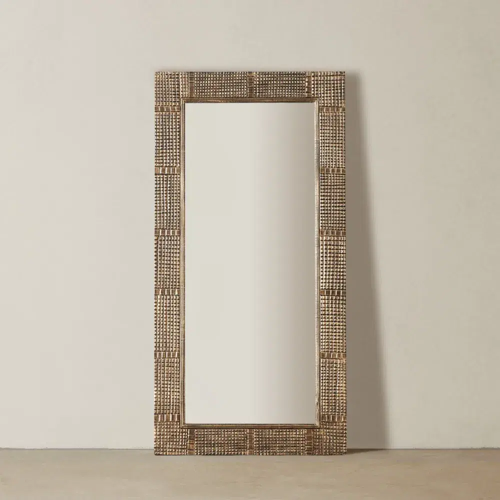 Concentric Black and Gold Carved Wooden Rectangle Mirror