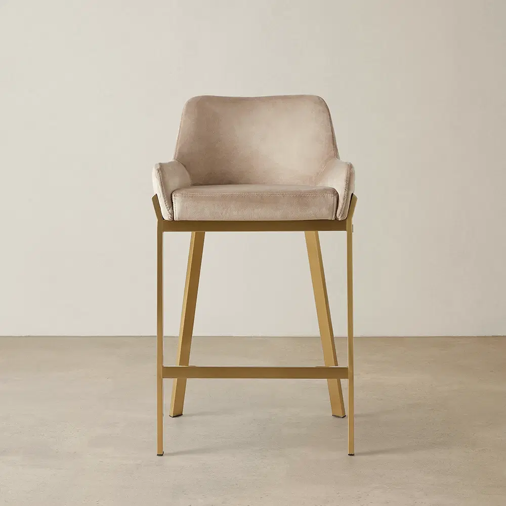Arya II Beige Velvet 67cm Counter Stool - Brushed Gold Metal Legs