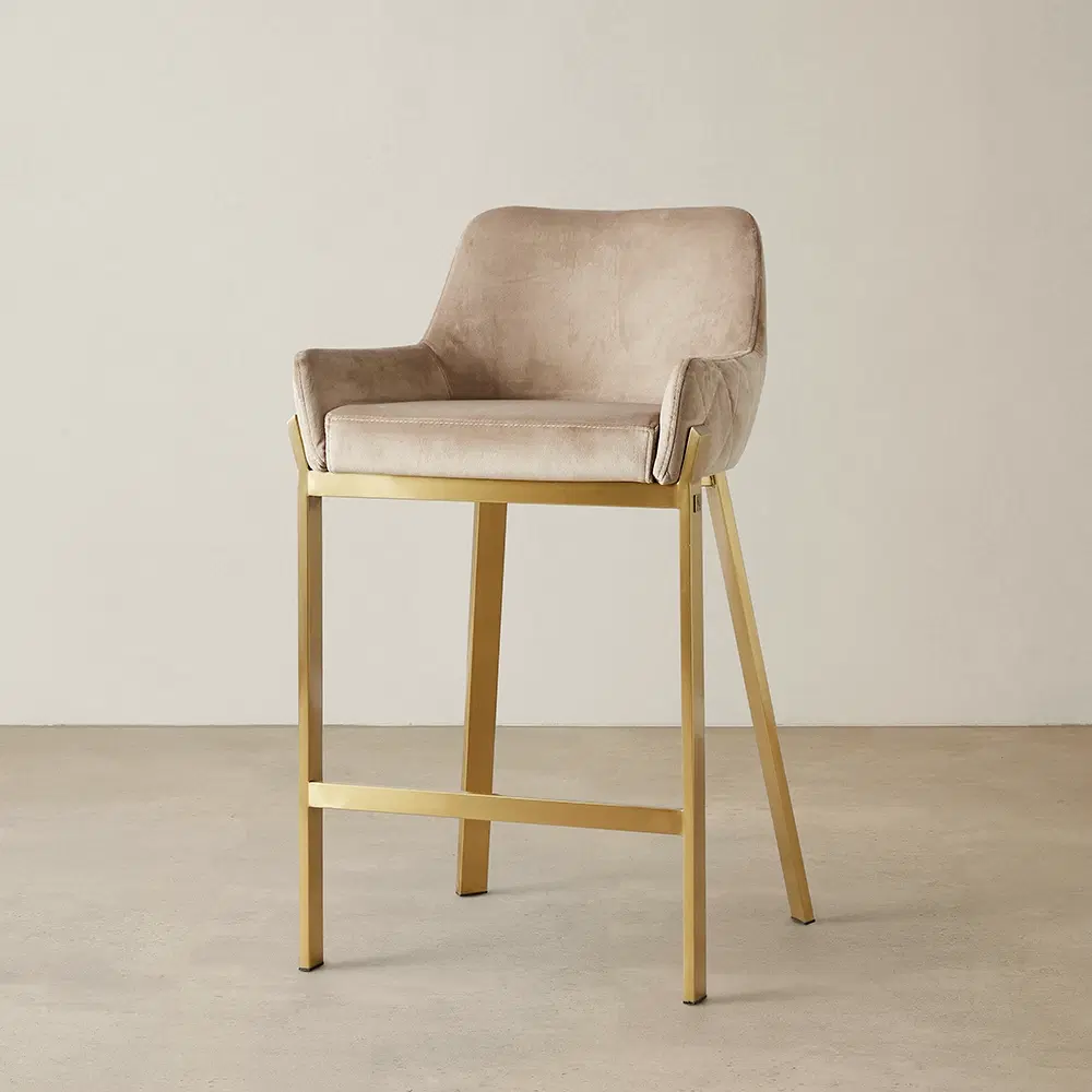 Arya II Beige Velvet 67cm Counter Stool - Brushed Gold Metal Legs