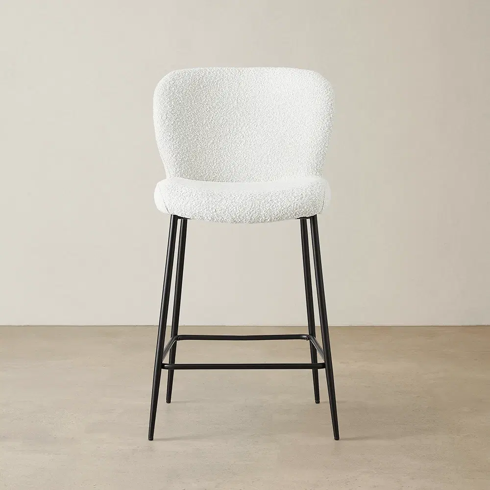 Hailey Snow White Boucle 67cm Counter Stool - Black Metal Legs