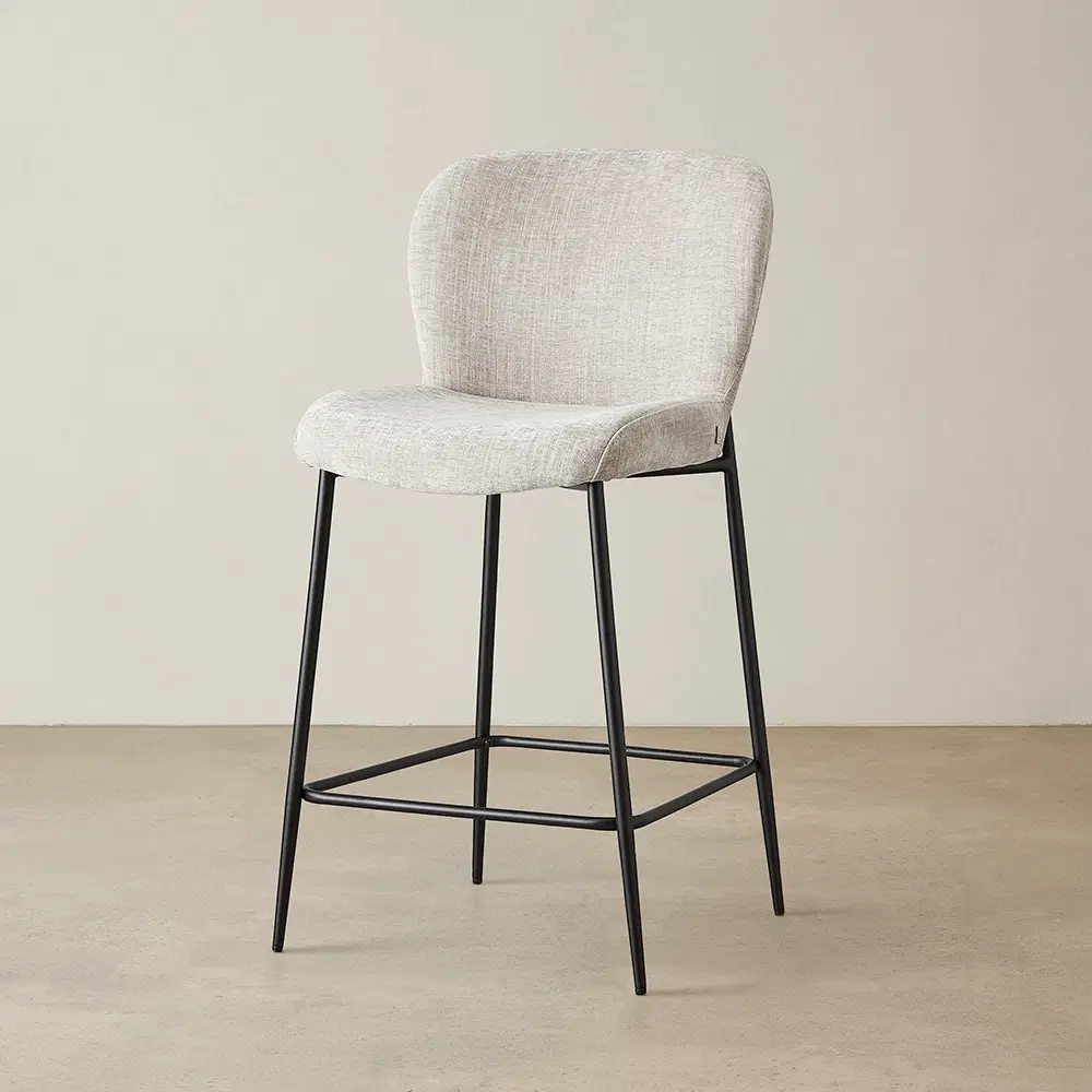 Hailey Vintage Grey Chenille Fabric 67cm Counter Stool - Black Metal LegsHailey Vintage Grey Fabric 67cm Counter Stool - Black Metal Legs