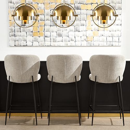 Hailey Vintage Grey Chenille Fabric 67cm Counter Stool - Black Metal LegsHailey Vintage Grey Fabric 67cm Counter Stool - Black Metal Legs