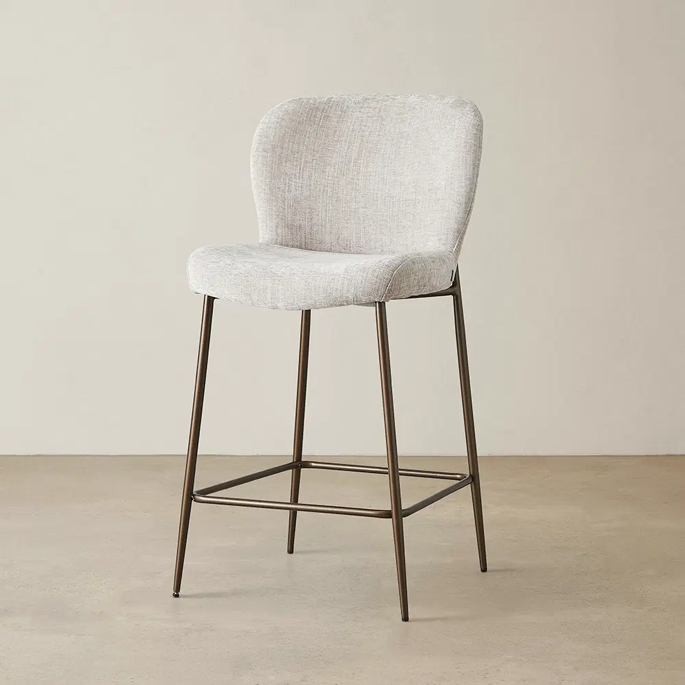 Hailey Vintage Grey Chenille Fabric 67cm Counter Stool - Bronze Legs