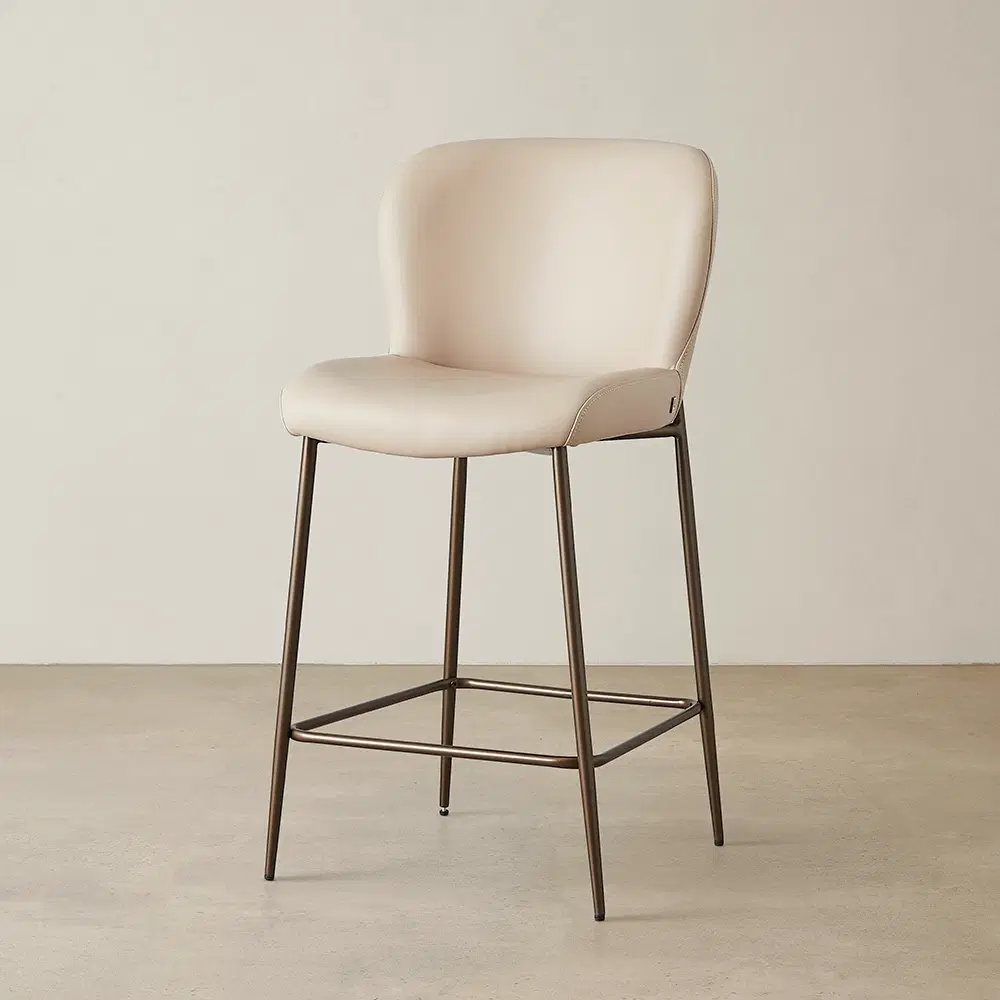 Hailey Sand Beige Vegan Leather 67cm Counter Stool - Bronze Legs