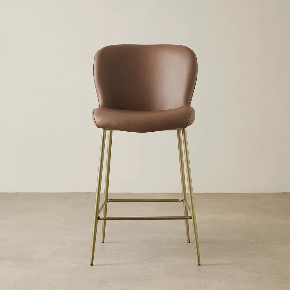 Hailey Tuscan Brown Vegan Leather 67cm Counter Stool - Brushed Bronze Legs
