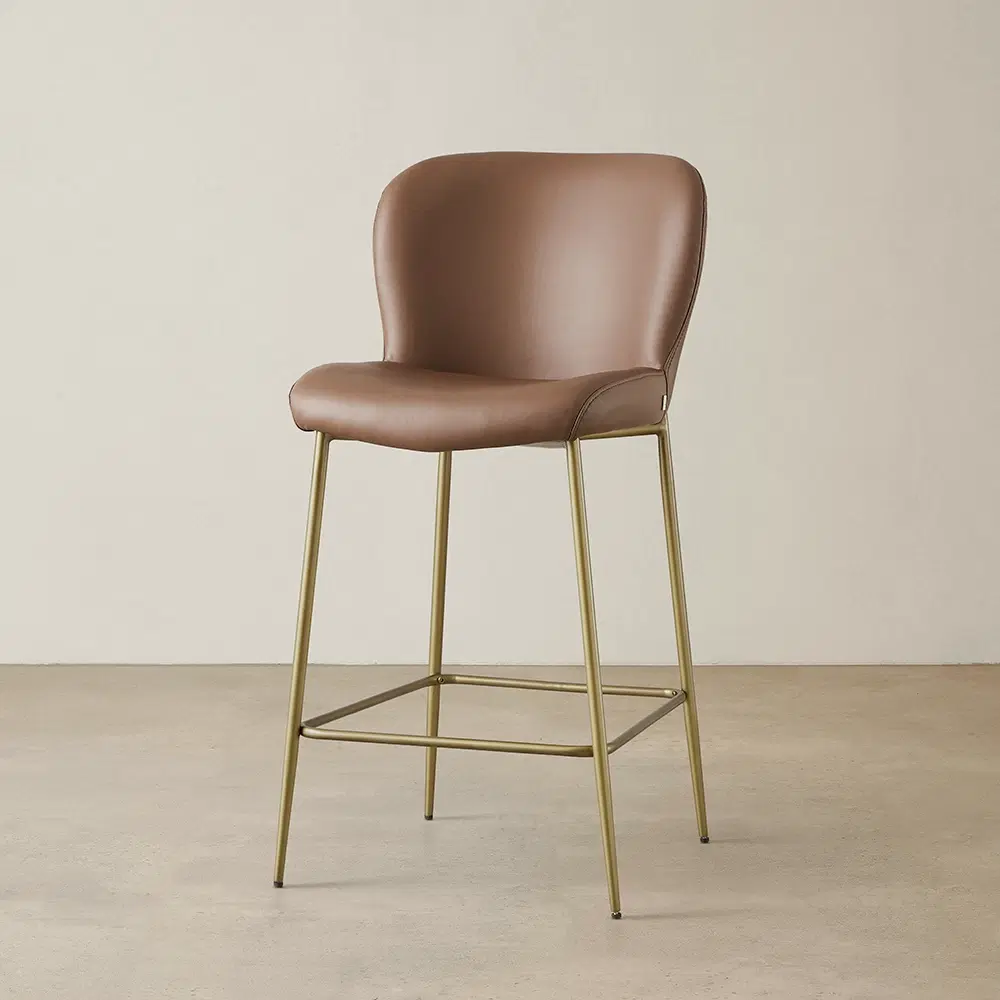 Hailey Tuscan Brown Vegan Leather 67cm Counter Stool - Brushed Bronze Legs