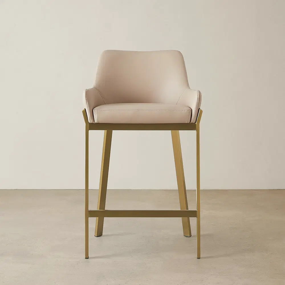 Arya II Sand Beige Vegan Leather 67cm Counter Stool - Brushed Gold Metal Legs