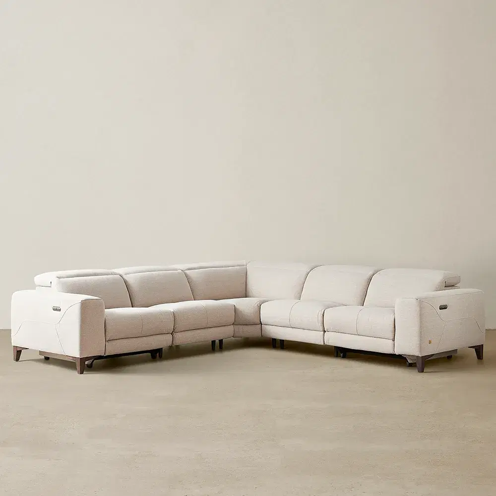 Pierce Warm Grey Woven Fabric Corner Electric Recliner