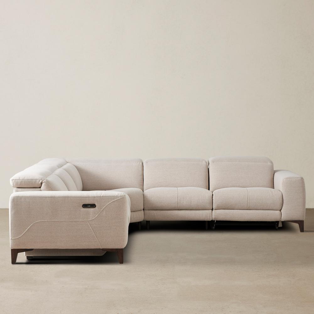 Pierce Warm Grey Woven Fabric Corner Electric Recliner