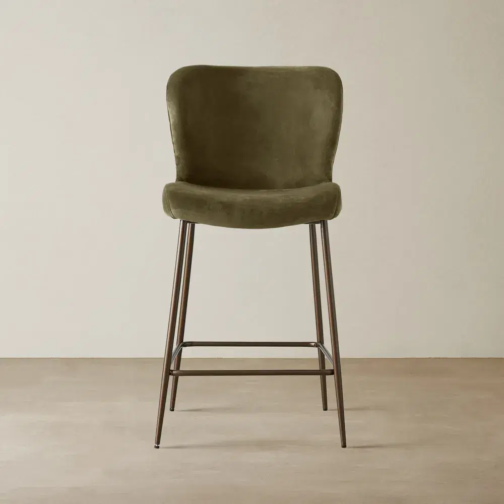 Hailey Olive Green Velvet 67 cm Counter Stool - Brushed Bronze Legs