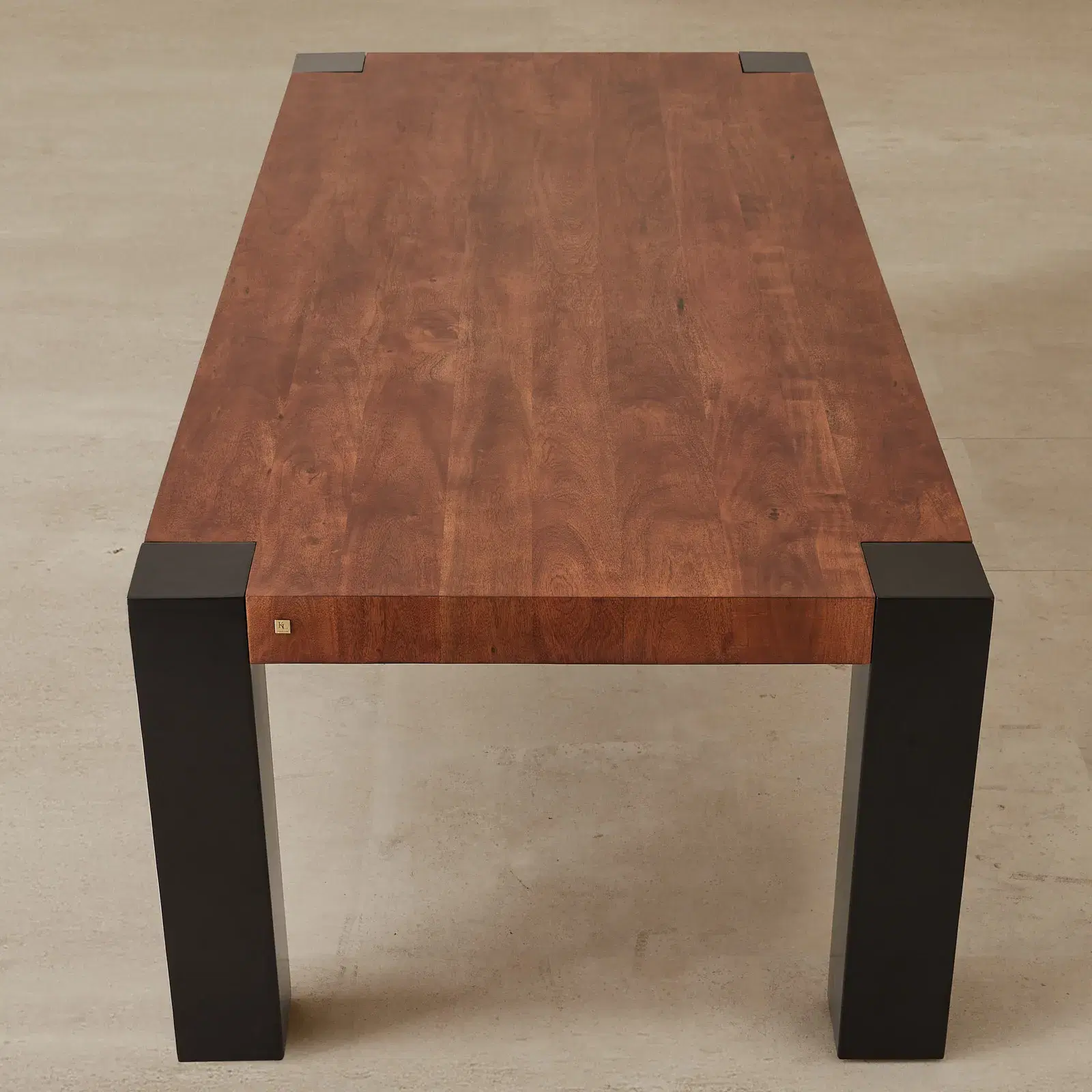 Benedict Medium Brown Wooden Dining Table - Matte Black Metal Legs 