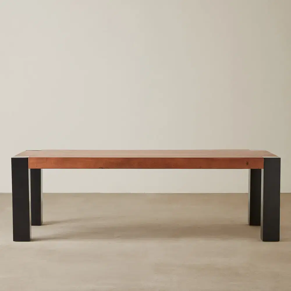 Benedict Medium Brown Wooden Dining Table - Matte Black Metal Legs 