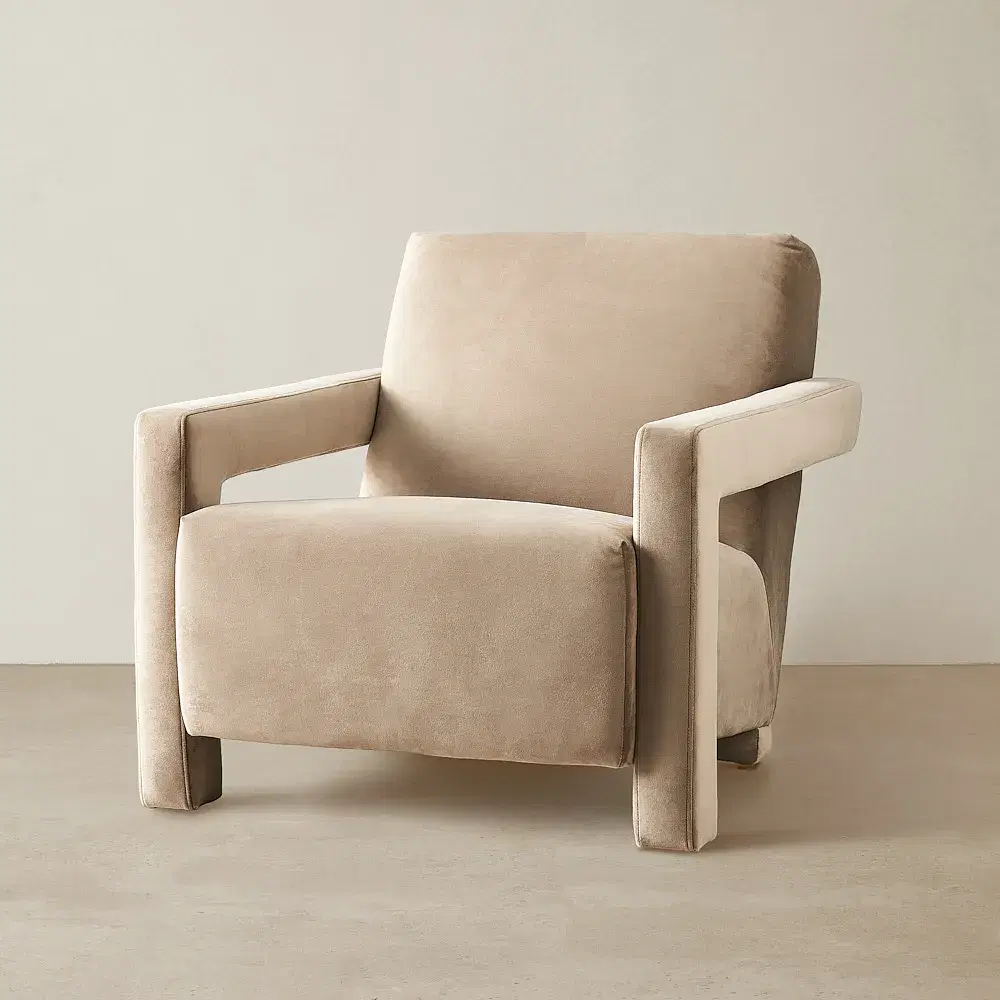 Stellan Beige Velvet Occasional Chair - Beige Velvet Arms