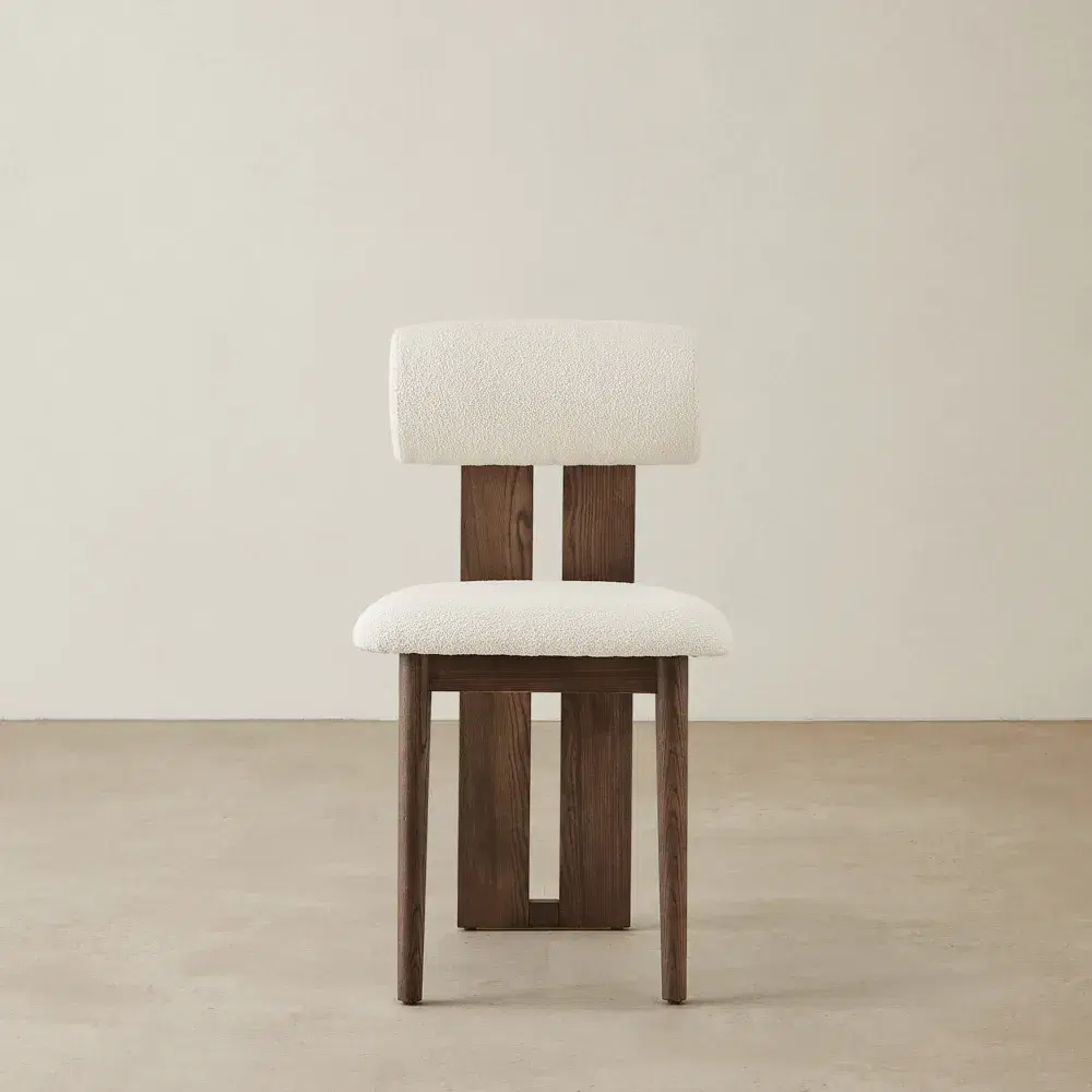 Galen Cream Boucle Dining Chair - Coffee Oak Frame