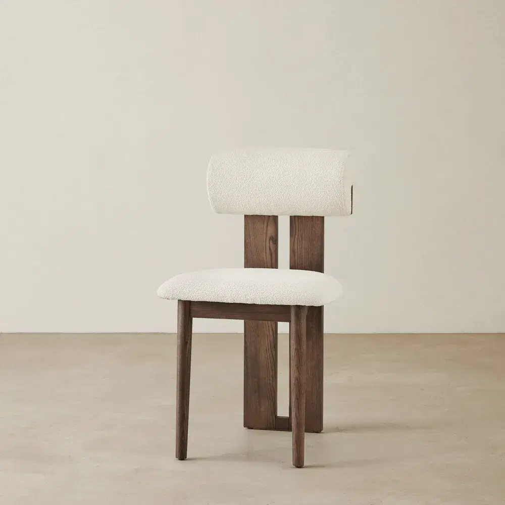 Galen Cream Boucle Dining Chair - Coffee Oak Frame