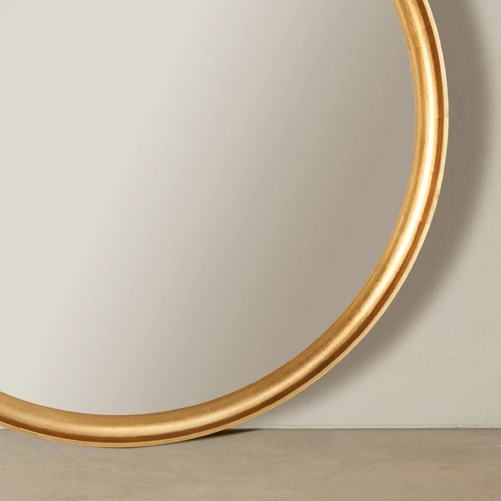 Fiona Antique Gold Round Wooden Mirror