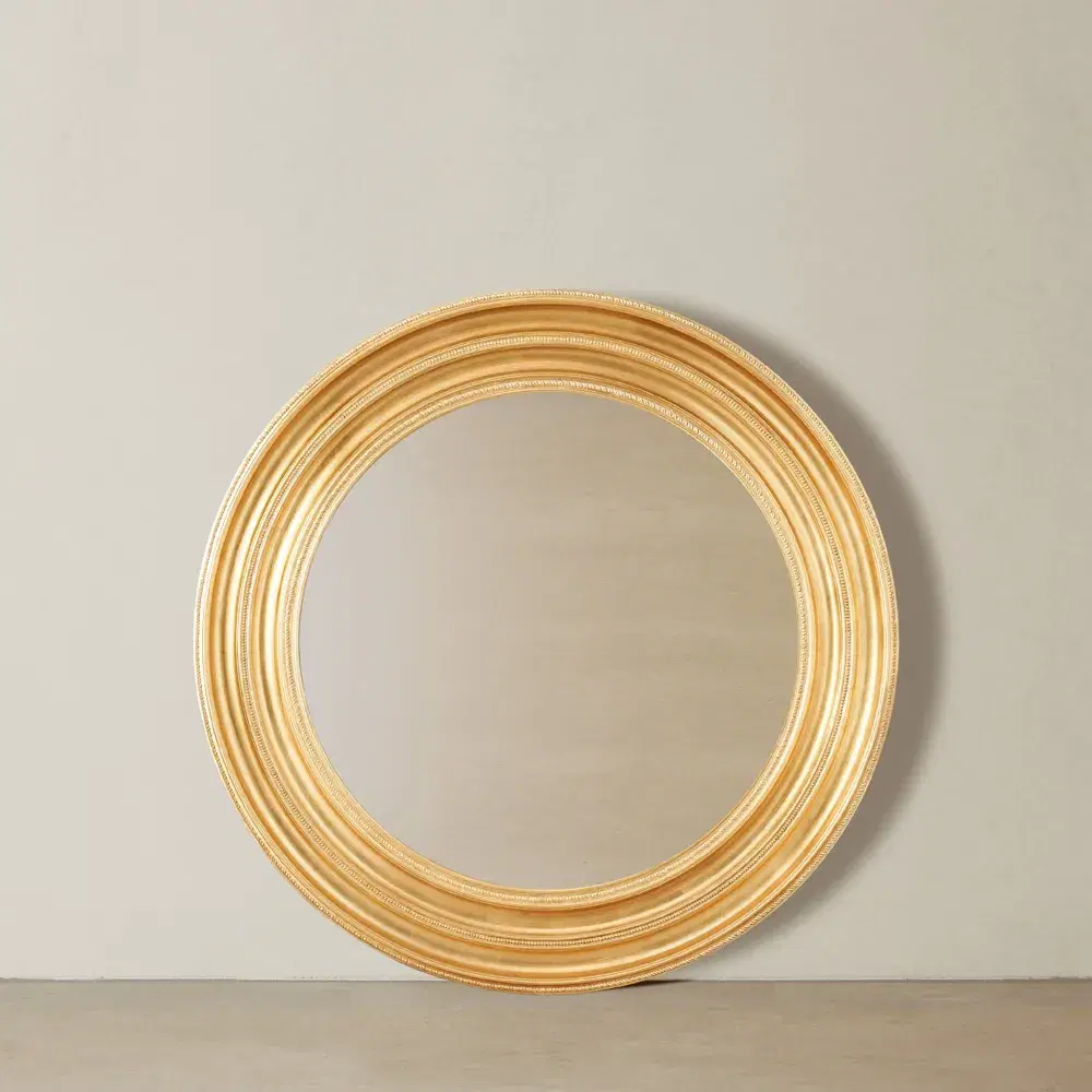Calliope Antique Gold Round Wooden Mirror