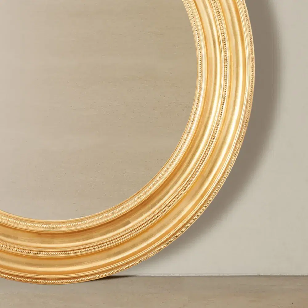 Calliope Antique Gold Round Wooden Mirror