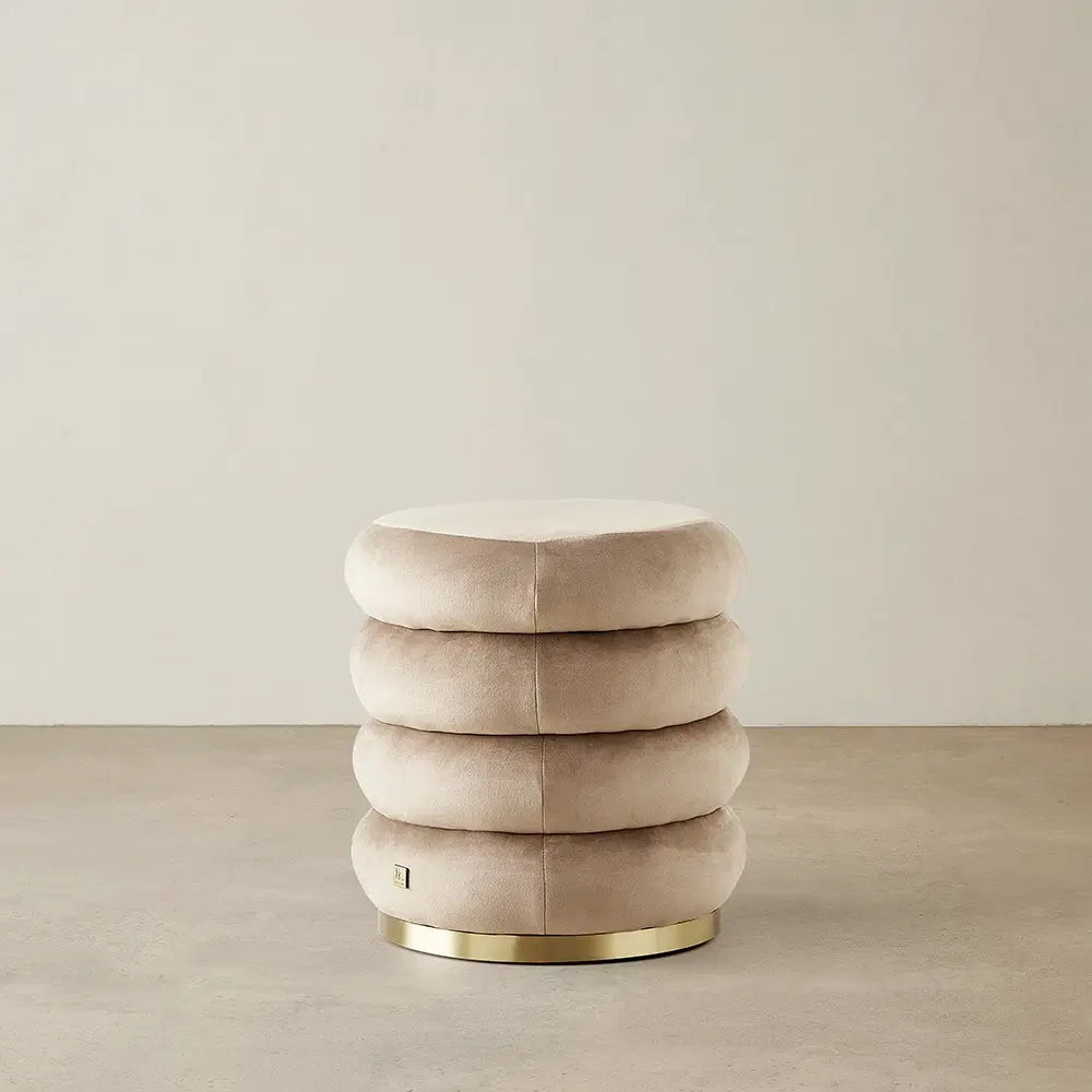 Megan Beige Velvet 40cm Round Ottoman