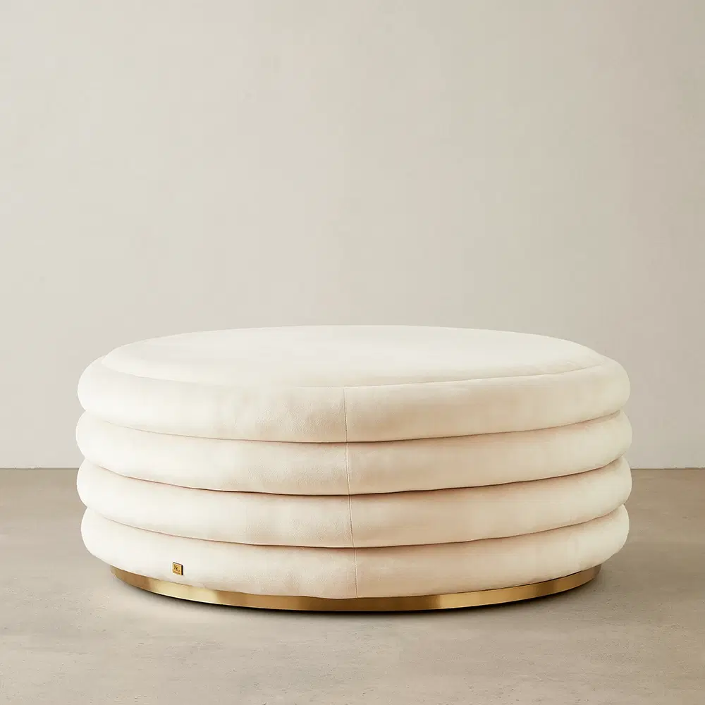 Megan Cream Velvet 100cm Round Ottoman