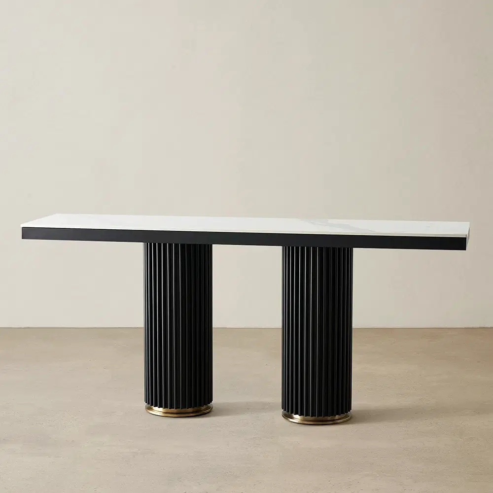Archie White Sintered Stone Console Table - Matte Black Legs