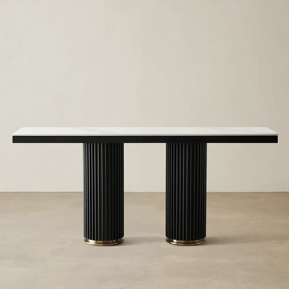 Archie White Sintered Stone Console Table - Matte Black Legs