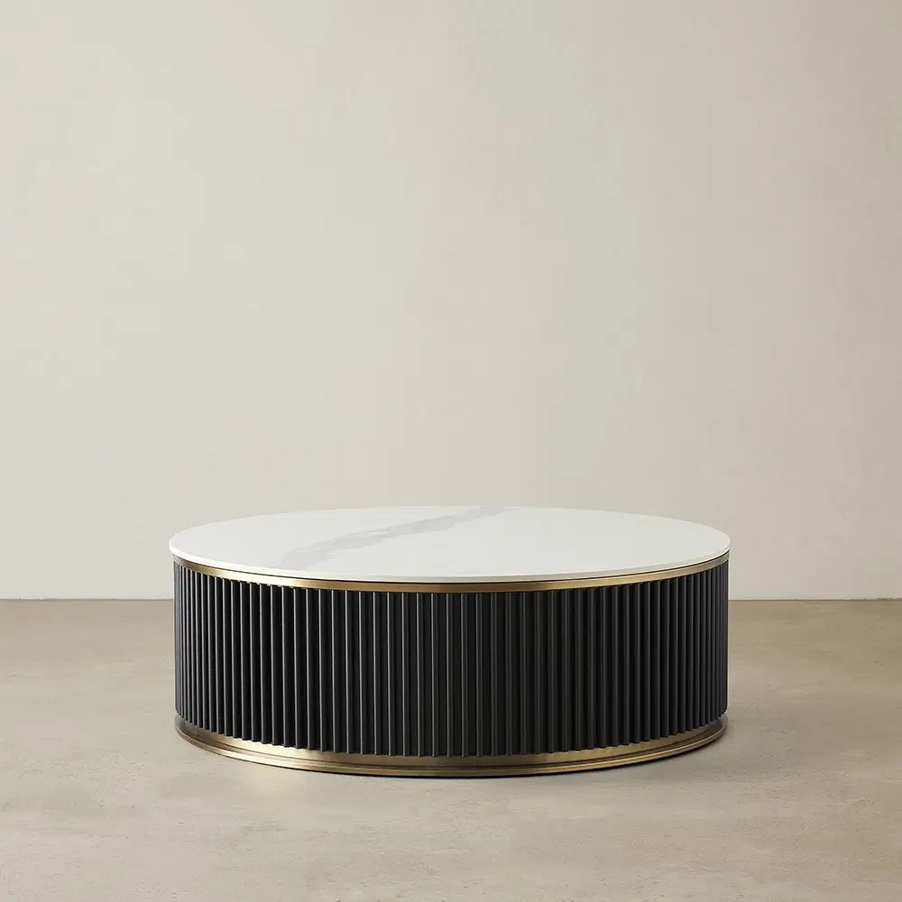 Archie White Sintered Stone Round Coffee Table Low - 100x35cm
