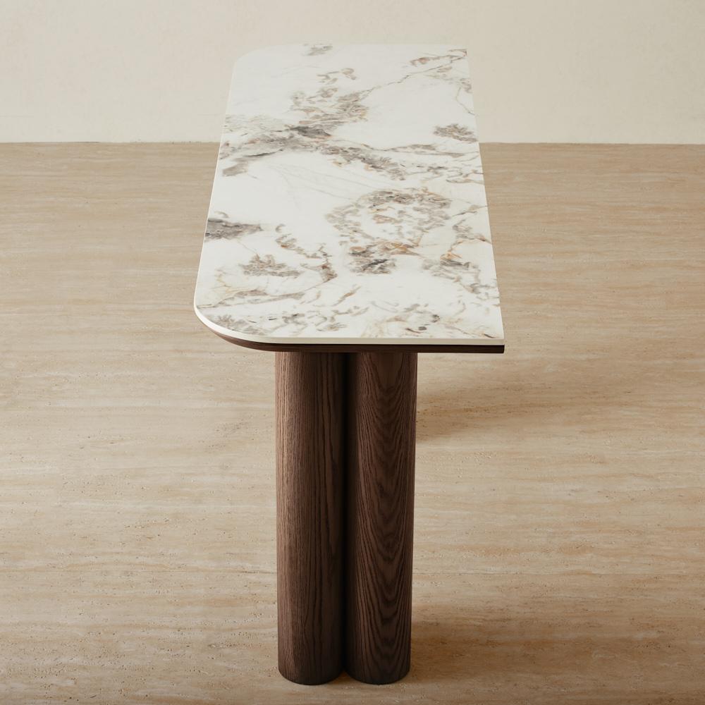 Terzetto Pandora Brown Sintered Stone Console Table - Dark Brown Ash Legs