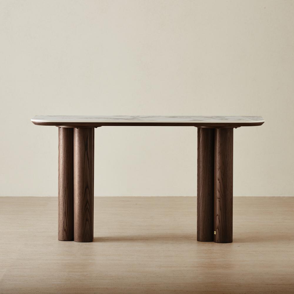 Terzetto Pandora Brown Sintered Stone Console Table - Dark Brown Ash Legs