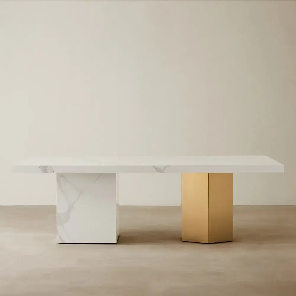 Thames Polished White Sintered Stone Dining Table