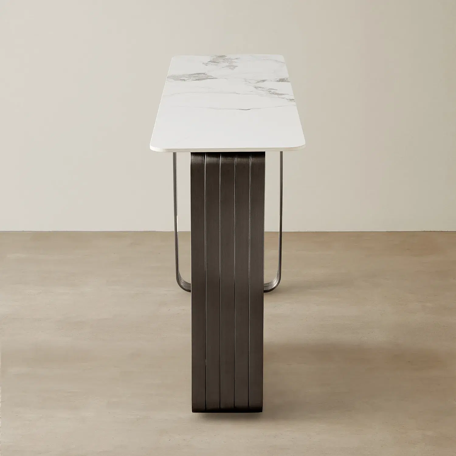 Marbella Cold Calacatta White Sintered Stone Console Table - Black Nickel Frame