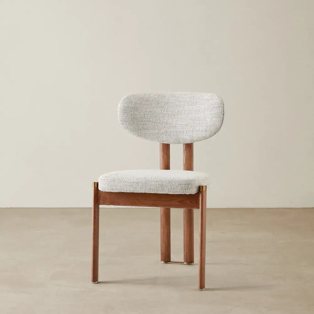 Portobello Murmur White Fabric Dining Chair - Toffee Brown Ash Legs