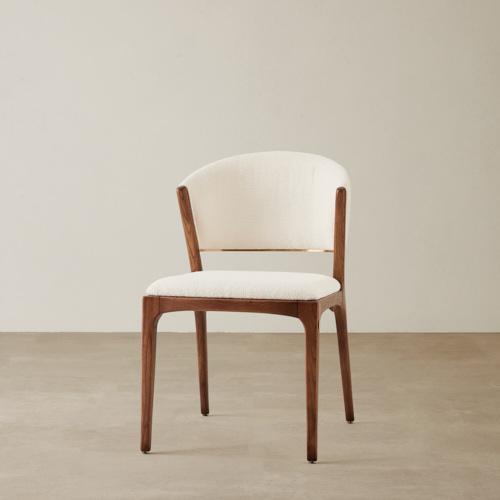 Charlotte Chantilly White Fabric Dining Chair - Toffee Brown Ash Legs