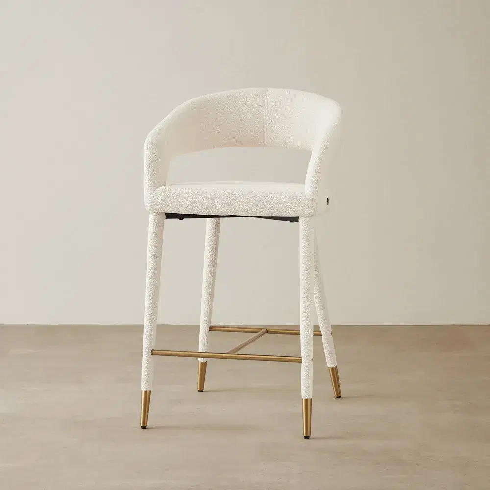 Moulin Chantilly White Fabric 66cm Counter Stool - Brushed Gold Legs