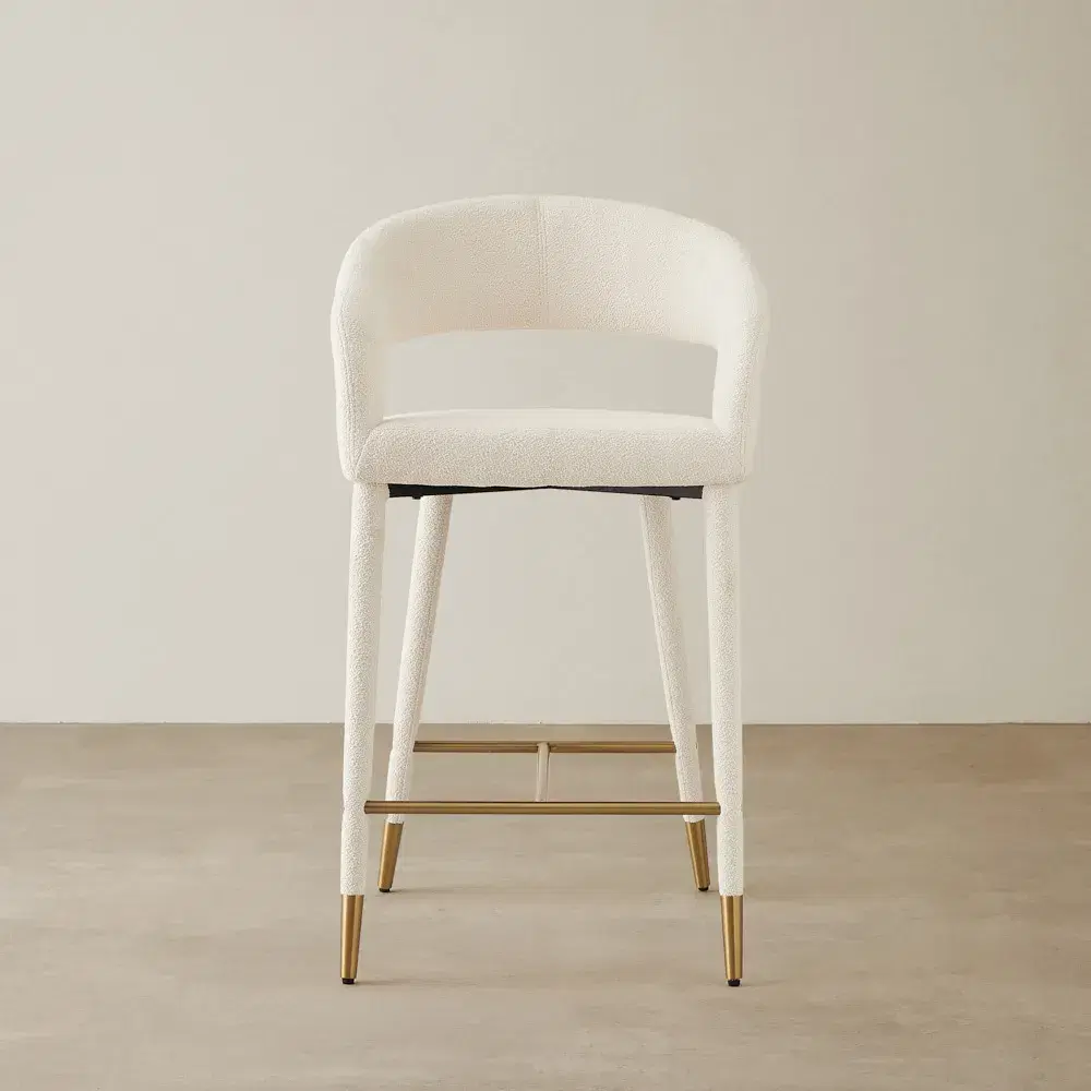 Moulin Chantilly White Fabric 66cm Counter Stool - Brushed Gold Legs