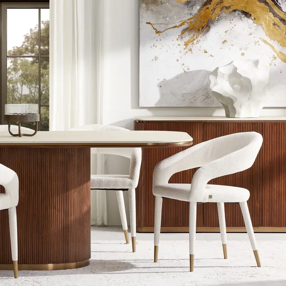 Moulin Chantilly White Fabric Dining Chair - Brushed Gold Legs