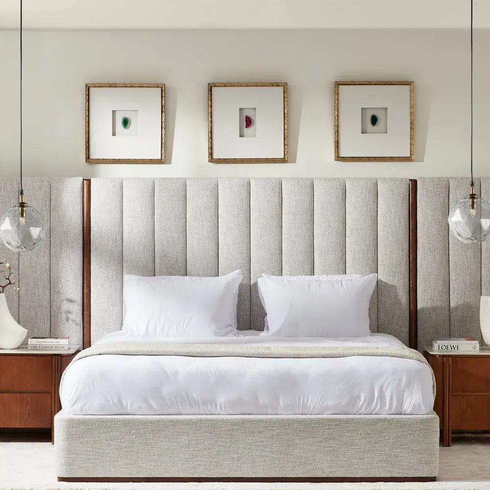Summerton Murmur White Fabric King Bed - Toffee Brown Ash