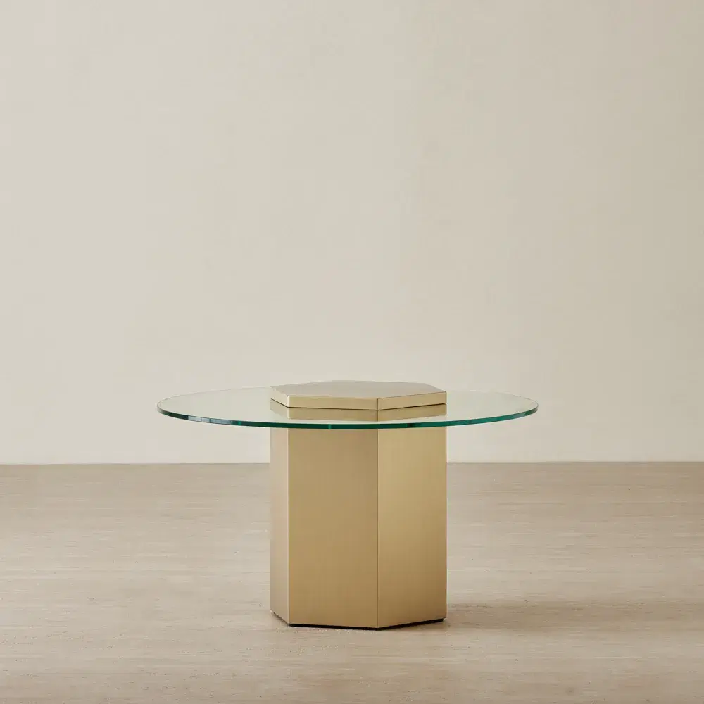 Thames Stainless Steel Hexagonal Side Table - Clear Glass Top