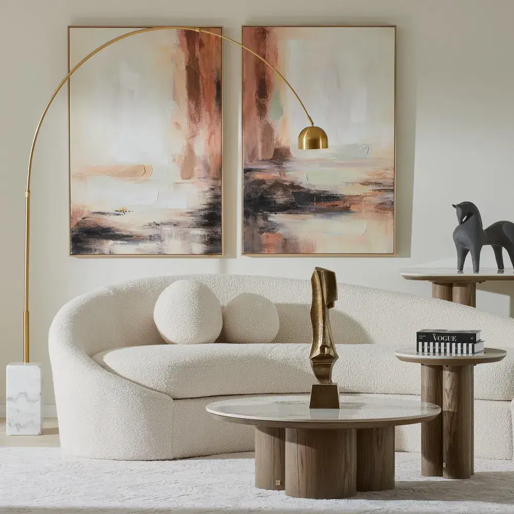 Jessa Brushed Gold Metal Floor Lamp - White Marble Base