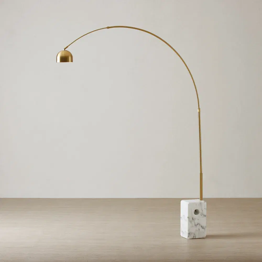 Jessa Brushed Gold Metal Floor Lamp - White Marble Base